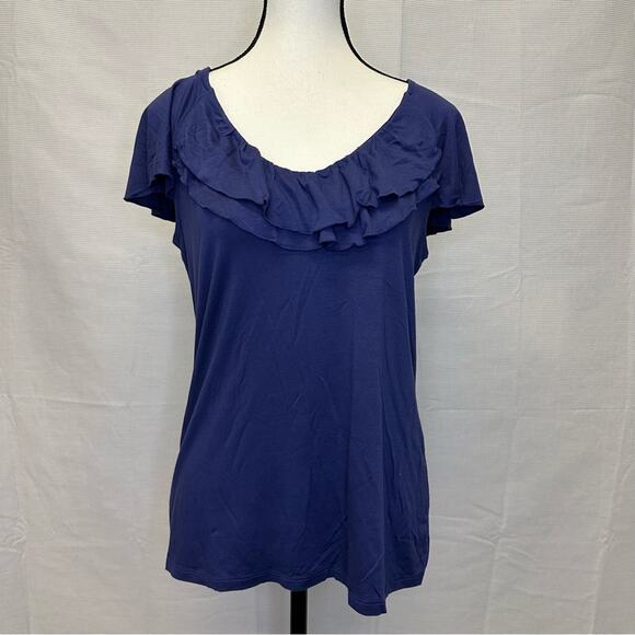 PRICED TO SELL!!  Ann Taylor Blue Ruffle Neckline Top - Size Medium - Picture 2 of 11